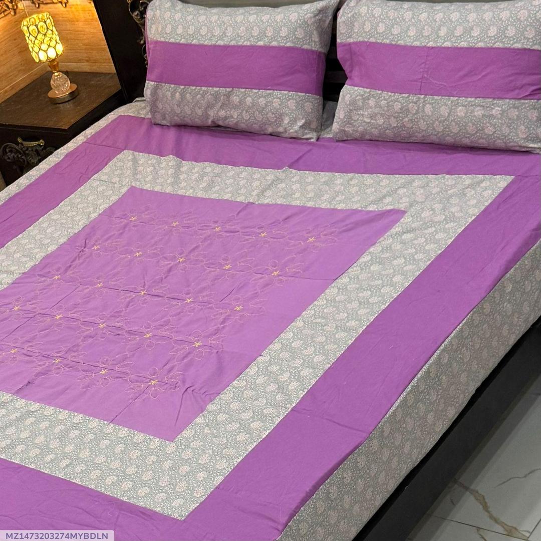 3 Pcs Cotton PatchWork Double Bedsheet