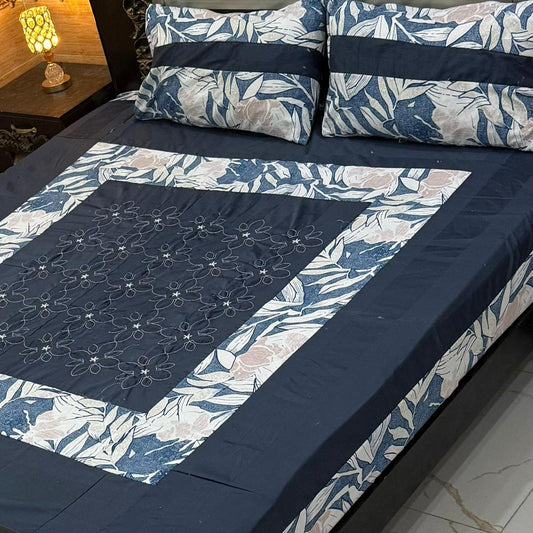 3 Pcs Cotton PatchWork Double Bedsheet
